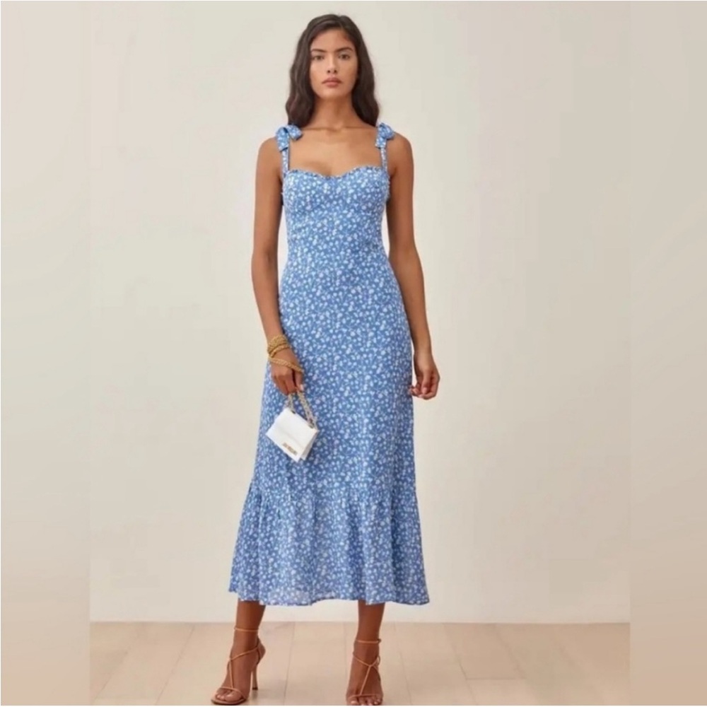Reformation Nikita Blue Floral Midi Dress